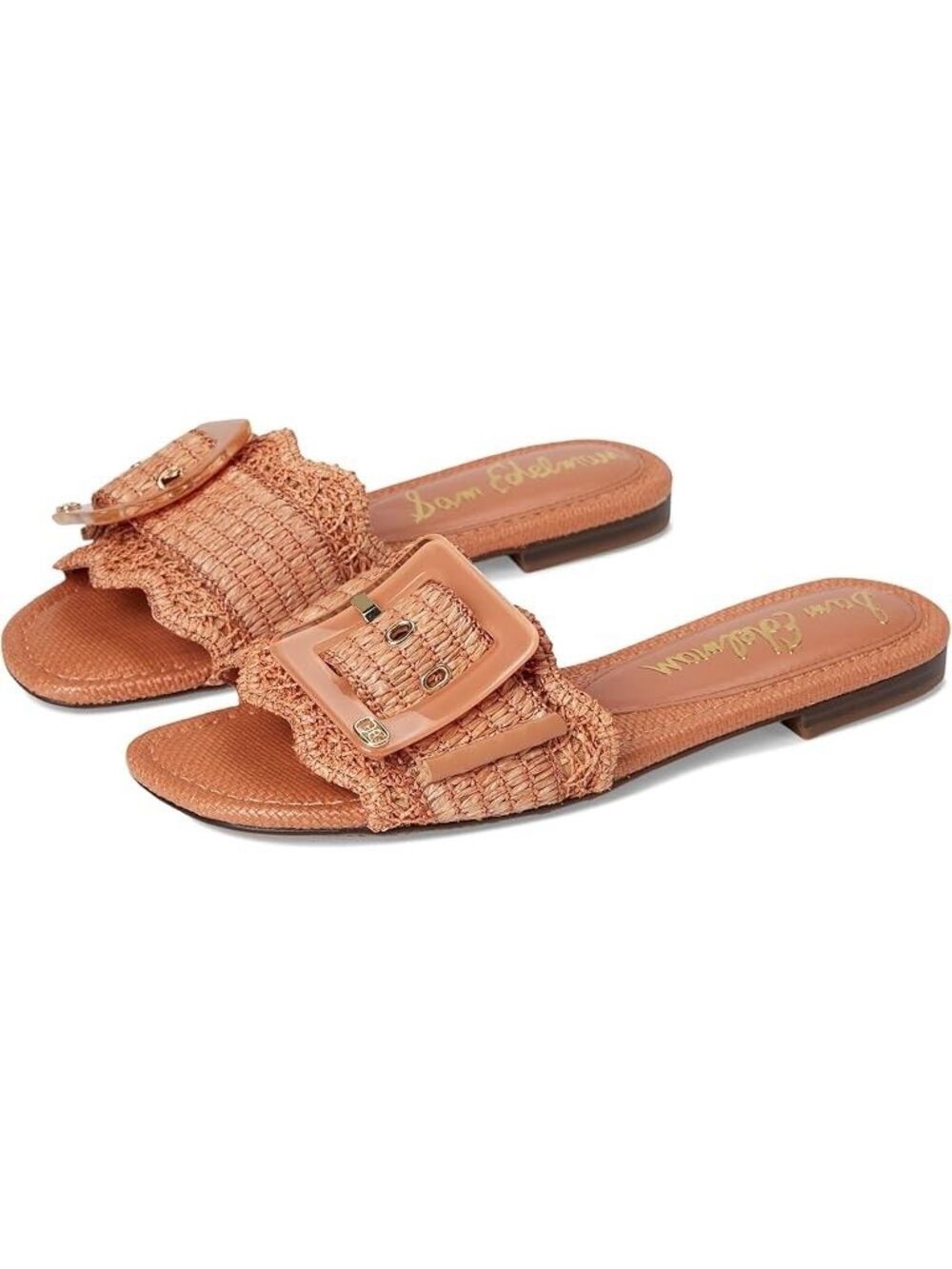 Sam Edelman Bambi Women’s Raffia Buckle Slide Sandal Shell Coral Size 7.5 M NWT